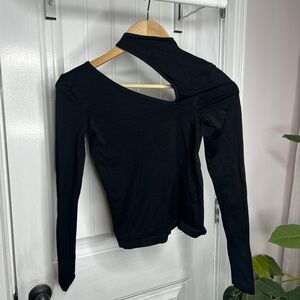 Free People Black Asymmetrical Long Sleeve Top